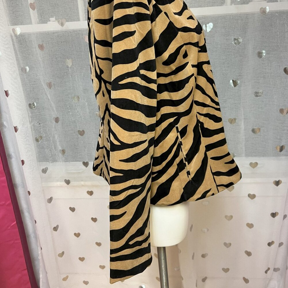 #140 Chico's Tan Black Zebra-Stripes Zip-Up Dress Jacket Blazer Size 3 (16) - Picture 2 of 7